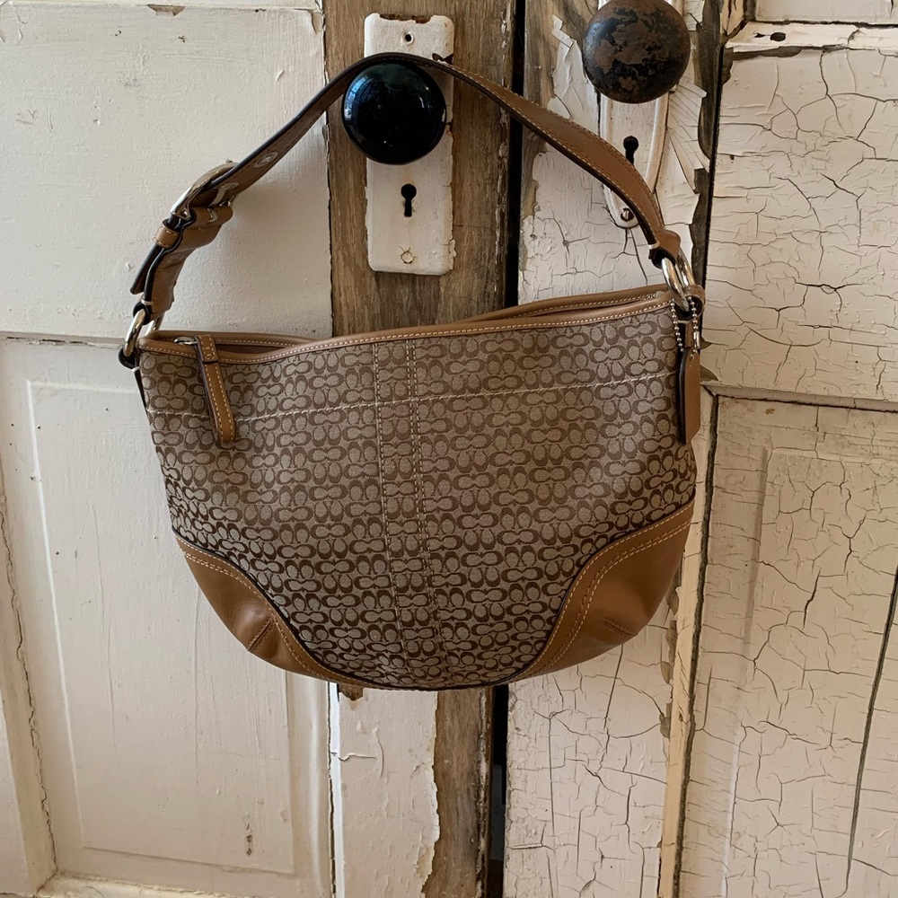 Coach brown tan logo shoulder bag - Picture 1 of 7